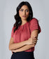 Neck And Sleeve Pleated Chiffon Top